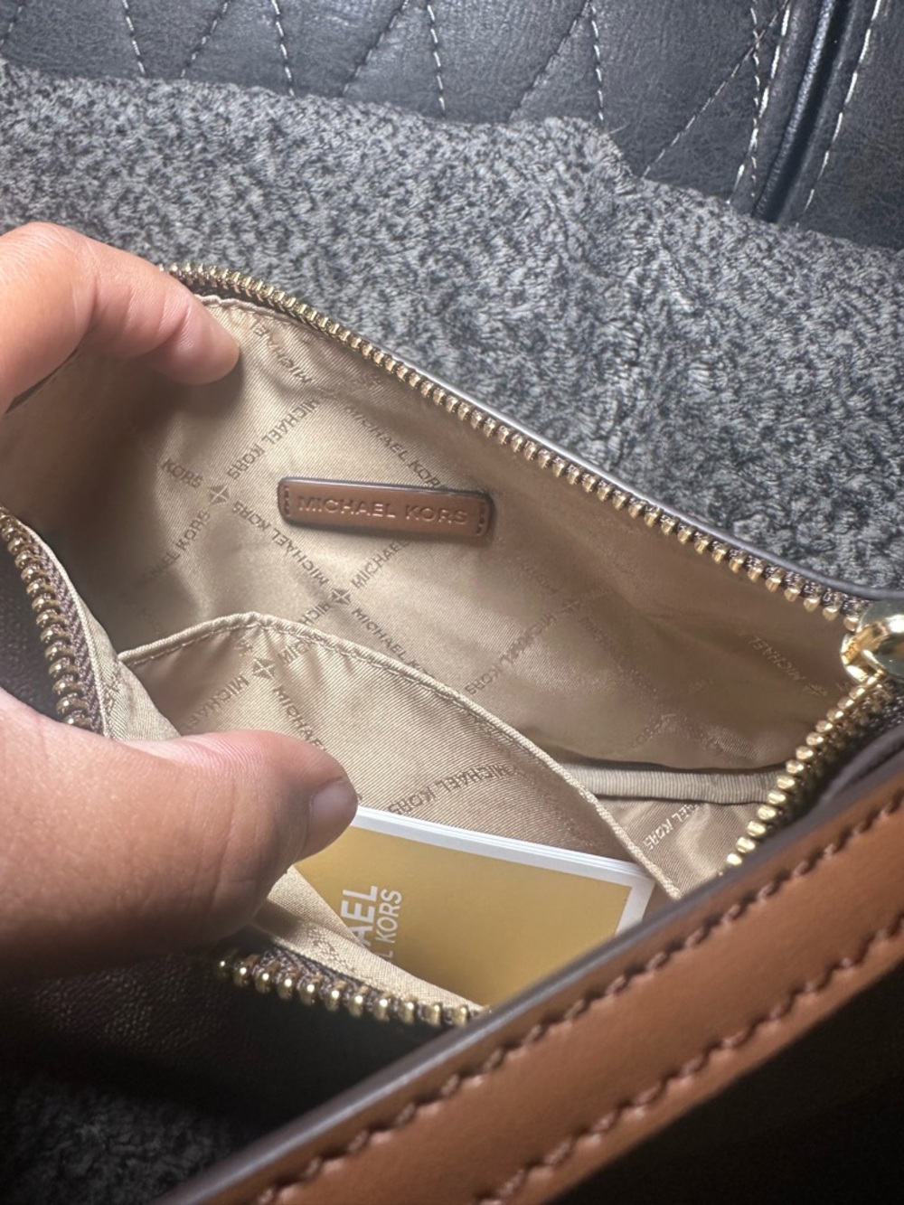 Michael Kors Brown MK Logo Wristlet with Gold Logo - Picture 4 of 7